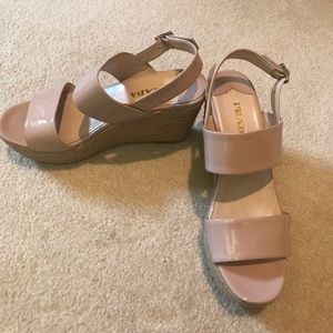 Prada patent Leather Wedge Sandal.